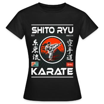 Conception de shito-ryu avec kanji et karatéka - T-shirt Femme - noir - Devant - AI Model Female 172 dark (172cm)