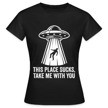 UFO Abduction Text Tee - Women's T-Shirt - black - Front - AI Model Female 172 dark (172cm)