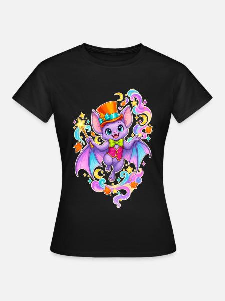 Zauberbat im Regenbogenzauber - Frauen T-Shirt - Schwarz
