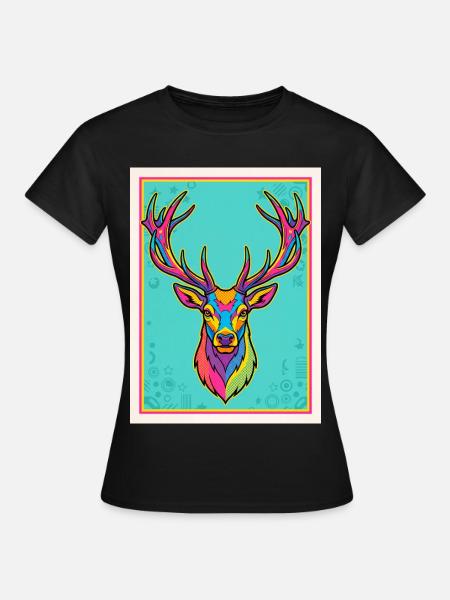 Hirsch Neon Pop-Art Kopf - Frauen T-Shirt - Schwarz