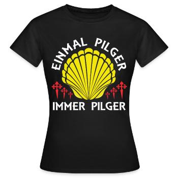Einmal Pilger Jakobsweg Pilgern Pilgermuschel - Frauen T-Shirt - Schwarz - Vorne - AI Model Female 172 dark (172cm)