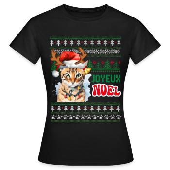 Joyeux Noël Chat Déco Homme Femme et Enfant - T-shirt Femme - noir - Devant - AI Model Female 172 dark (172cm)
