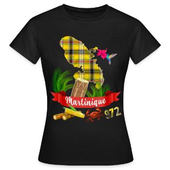 Martinique Kolibri Hibiskus Madras Antillen 972 - Frauen T-Shirt - Schwarz - Vorne - AI Model Female 172 dark (172cm)