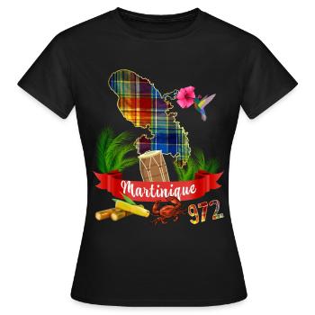 Karte Martinique 972 Madras Blumen Westindische Inseln - Frauen T-Shirt - Schwarz - Vorne - AI Model Female 172 dark (172cm)