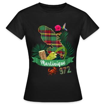 Karte Martinique Madras 972 Colibri Hibiscus - Frauen T-Shirt - Schwarz - Vorne - AI Model Female 172 dark (172cm)