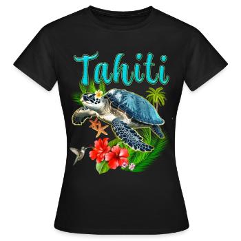 Tahiti Französisch-Polynesien Schildkrötenblumen - Frauen T-Shirt - Schwarz - Vorne - AI Model Female 172 dark (172cm)