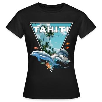Tahiti Französisch-Polynesien Delfinstrand - Frauen T-Shirt - Schwarz - Vorne - AI Model Female 172 dark (172cm)