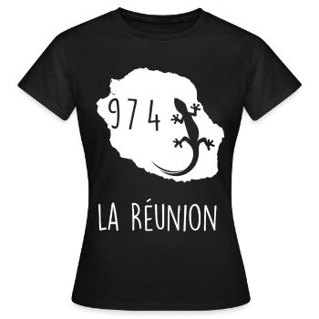 La Réunion 974 Margouillat Tropical Tatoo - Frauen T-Shirt - Schwarz - Vorne - AI Model Female 172 dark (172cm)
