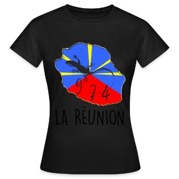 Famille Drapeau Ile De La Réunion Petit Reptile - T-shirt Femme - noir - Devant - AI Model Female 172 dark (172cm)