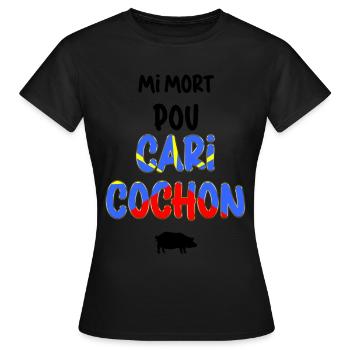Drapeau Ile La Reunion Cuisine Creole Cari Cochon - T-shirt Femme - noir - Devant - AI Model Female 172 dark (172cm)
