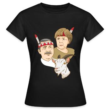 Erdogan Merkel Chèvre Satire Homme politique indien - T-shirt Femme - noir - Devant - AI Model Female 172 dark (172cm)