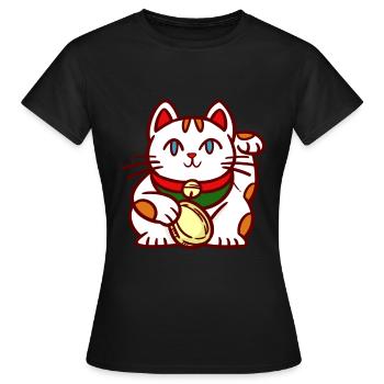 Winke Katze Maneki-neko - Frauen T-Shirt - Schwarz - Vorne - AI Model Female 172 dark (172cm)
