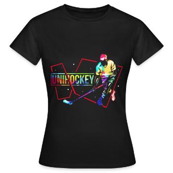 Unihockey Geschenk - Frauen T-Shirt - Schwarz - Vorne - AI Model Female 172 dark (172cm)