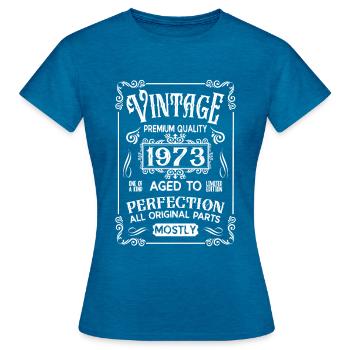 Anniversaire né en 1973 - T-shirt Femme - bleu saphir antique chiné - Devant - AI Model Female 172 dark (172cm)