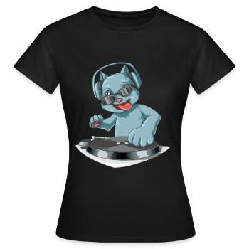 DJ Katze mit Kopfhörern an den Vinyl's - Frauen T-Shirt - Schwarz - Vorne - AI Model Female 172 dark (172cm)