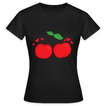 Kirschen Paar Liebe - Frauen T-Shirt - Schwarz - Vorne - AI Model Female 172 dark (172cm)