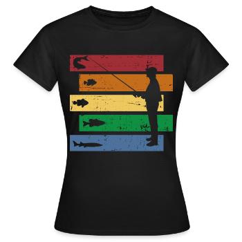 Vintage Retro Angler Fischen Angeln Angel Fischer - Frauen T-Shirt - Schwarz - Vorne - AI Model Female 172 dark (172cm)