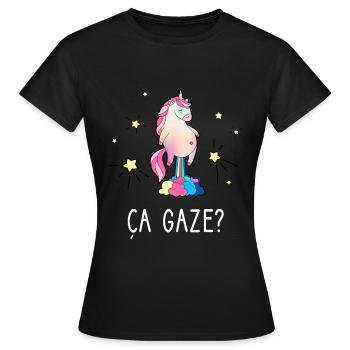 Licorne qui pète humour et sarcasme - ça gaze? - T-shirt Femme - noir - Devant - AI Model Female 172 dark (172cm)
