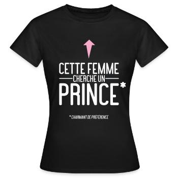 Célibataire Cherce Prince Charmant - T-shirt Femme - noir - Devant - AI Model Female 172 dark (172cm)