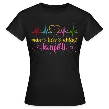 Fasching Herzschlag EKG Mein Herz schlägt Konfetti - Frauen T-Shirt - Schwarz - Vorne - AI Model Female 172 dark (172cm)