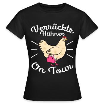 Verrückte Hühner On Tour lustiges Party Polter T-S - Frauen T-Shirt - Schwarz - Vorne - AI Model Female 172 dark (172cm)
