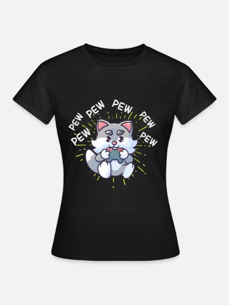 Pew Pew Gaming Cat Katze Videogame Zocken Konsole - T-shirt dam - svart