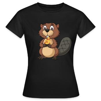 Funny beaver with pizza piece rodent pizza - Women's T-Shirt - black - Front - AI Model Female 172 dark (172cm)