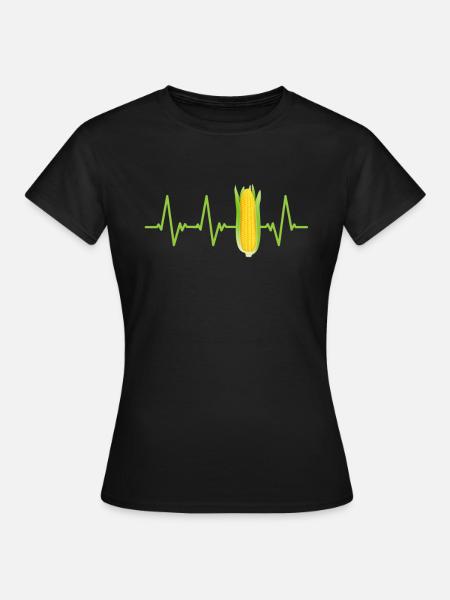 Maiskolben Herzschlag EKG Herzfrequenz - Frauen T-Shirt - Schwarz