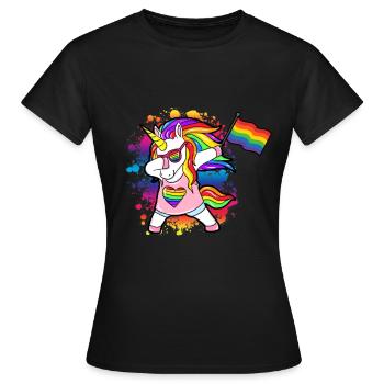 LGBT Lesbisches Einhorn Rainbow Regenbogen Flagge - Frauen T-Shirt - Schwarz - Vorne - AI Model Female 172 dark (172cm)