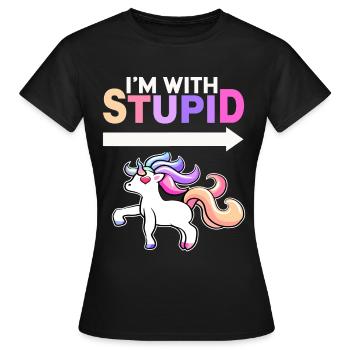 I’m With Stupid - Unicorn - T-shirt Femme - noir - Devant - AI Model Female 172 dark (172cm)