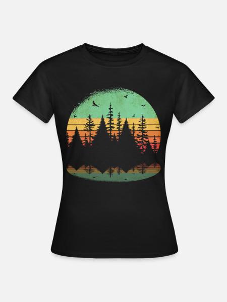 Retro Wald Outdoor Wandern Natur - Frauen T-Shirt - Schwarz