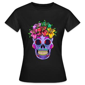 Jour du Mort Crâne Flora Ornement Fleur - T-shirt Femme - noir - Devant - AI Model Female 172 dark (172cm)