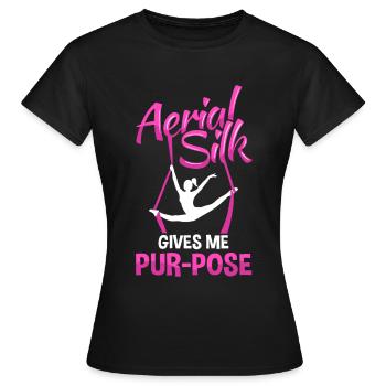 Antenne silke lodret klud aerialist - Dame-T-shirt - sort - Foran - AI Model Female 172 dark (172cm)