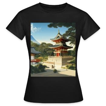 haruno japanese temple illustration japan - Women's T-Shirt - black - Front - AI Model Female 172 dark (172cm)