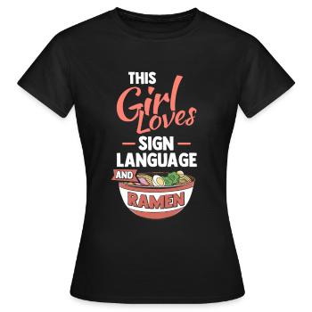 Deaf Pride ASL Girl Ramen - Women's T-Shirt - black - Front - AI Model Female 172 dark (172cm)