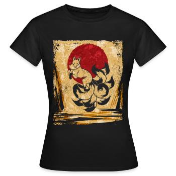 Neunschwänziger Fuchs Japanische Retro Kunst - Frauen T-Shirt - Schwarz - Vorne - AI Model Female 172 dark (172cm)