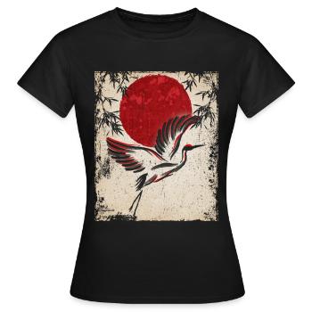 Crane Art Japanese Art Vintage Retro - Women's T-Shirt - black - Front - AI Model Female 172 dark (172cm)