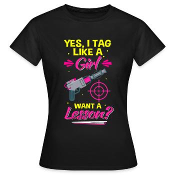 Laser Tag Beam Laser Tag Girl Laser Gun - Women's T-Shirt - black - Front - AI Model Female 172 dark (172cm)