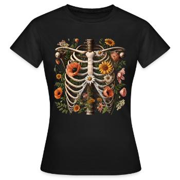 Brustkorb mit Blumen - Frauen T-Shirt - Schwarz - Vorne - AI Model Female 172 dark (172cm)