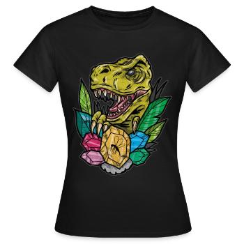 Vintage Tattoo Dinosurier Bernstein Geschenk - Frauen T-Shirt - Schwarz - Vorne - AI Model Female 172 dark (172cm)