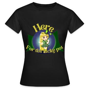 Here For The Lucky Pot - Frauen T-Shirt - Schwarz - Vorne - AI Model Female 172 dark (172cm)