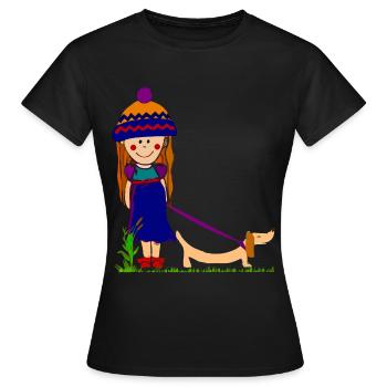 Maedchen mit Hund - Frauen T-Shirt - Schwarz - Vorne - AI Model Female 172 dark (172cm)