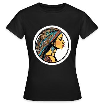 Sticker Hippie Girl - Frauen T-Shirt - Schwarz - Vorne - AI Model Female 172 dark (172cm)