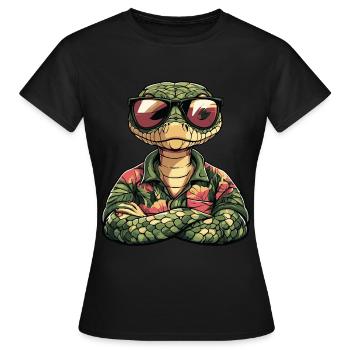 Serpent Cobra Bande Dessinée Drôle Été - T-shirt Femme - noir - Devant - AI Model Female 172 dark (172cm)