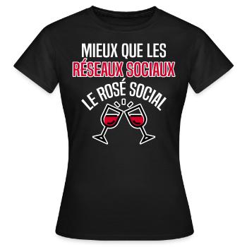 Mieux que les réseaux sociaux, le rosé social. - T-shirt Femme - noir - Devant - AI Model Female 172 dark (172cm)