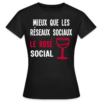 Mieux que les réseaux sociaux, le rosé social. - T-shirt Femme - noir - Devant - AI Model Female 172 dark (172cm)