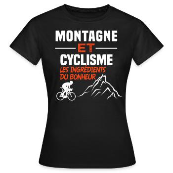 Montagne et cyclisme, les ingrédients du bonheur - T-shirt Femme - noir - Devant - AI Model Female 172 dark (172cm)