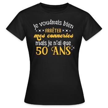 Anniversaire 50 ans, idée cadeau humour âge - T-shirt Femme - noir - Devant - AI Model Female 172 dark (172cm)