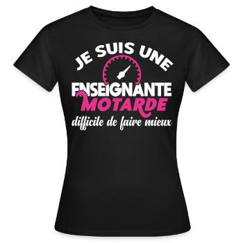 Enseignante motarde, idée cadeau passion moto - T-shirt Femme - noir - Devant - AI Model Female 172 dark (172cm)