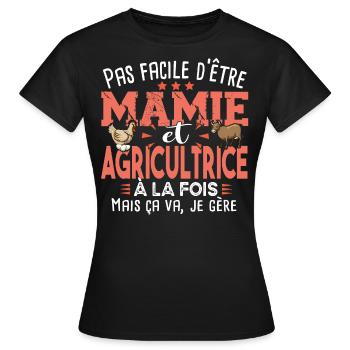 Mamie Agricultrice Agriculture Poulailler Poule - T-shirt Femme - noir - Devant - AI Model Female 172 dark (172cm)